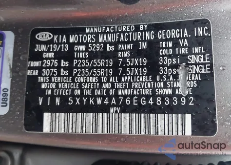 2014 Kia Sorento Limited V6 z USA, uszkodzony, nr VIN 5XYKW4A76EG483392